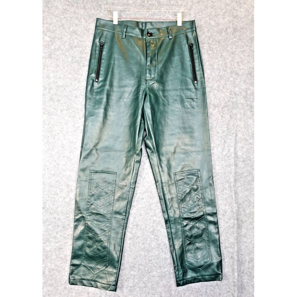 Arrow‎ Costume Pants Men M Green Leather PU Patchwork Knee Cosplay PVC MARTHAS